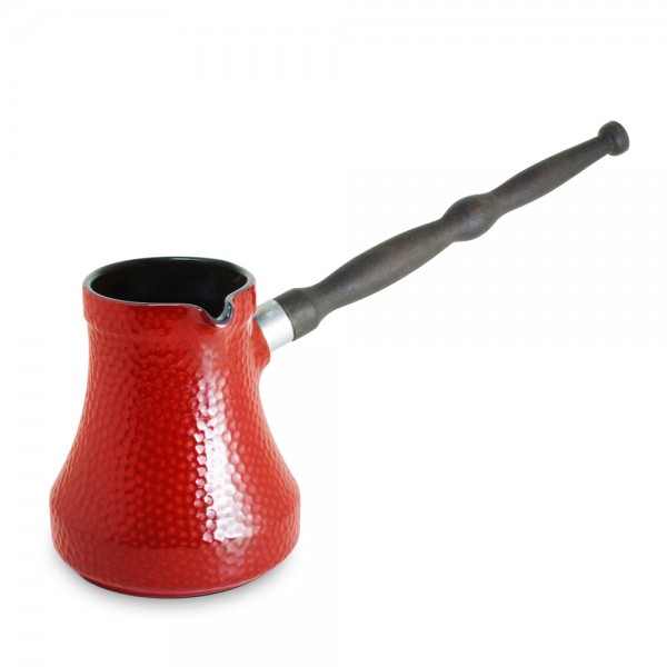 Keramikas kafijas turka katliņš turku kafijai cezva ibrik kafijas kanniņa "Hammered" ar noņemamu koka rokturis, tilpums 350 ml, sarkanā krāsa 